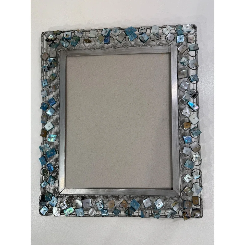 Coastal Beach Picture Frame Vintage Set 4pc Seashell Abalone Lighthouse Nautical